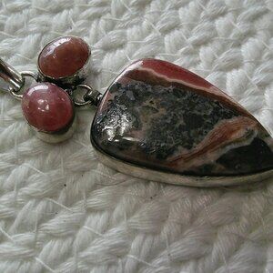 Gorgeous RHODOCHROSITE & CHERRY QUARTZ Handmade Sterling 925 Pendant/Chain #392E